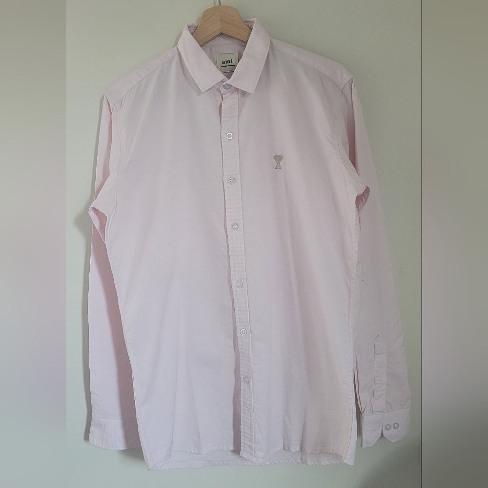 Ami Paris Men's Light Pink Button Down Shirt
